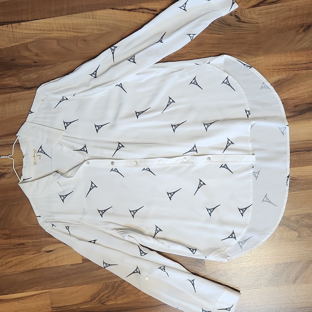 Eiffel Tower Print Button-down Blouse